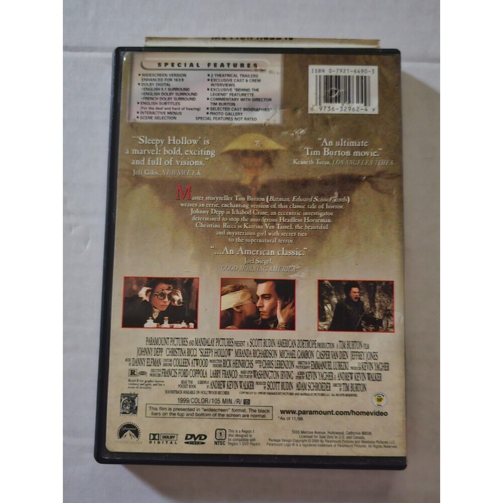 Sleepy Hollow Johnny Depp & Christina Ricci Horror Headless Horseman Icabod DVD - Picture 3 of 3